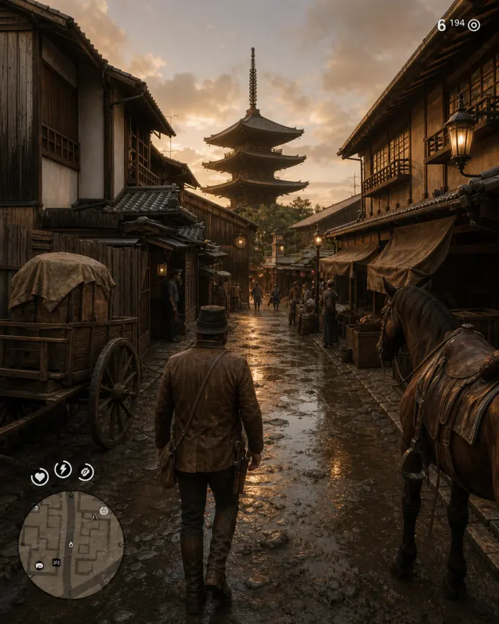 Red Dead Redemption 2 风格的京都 · 古街五重塔