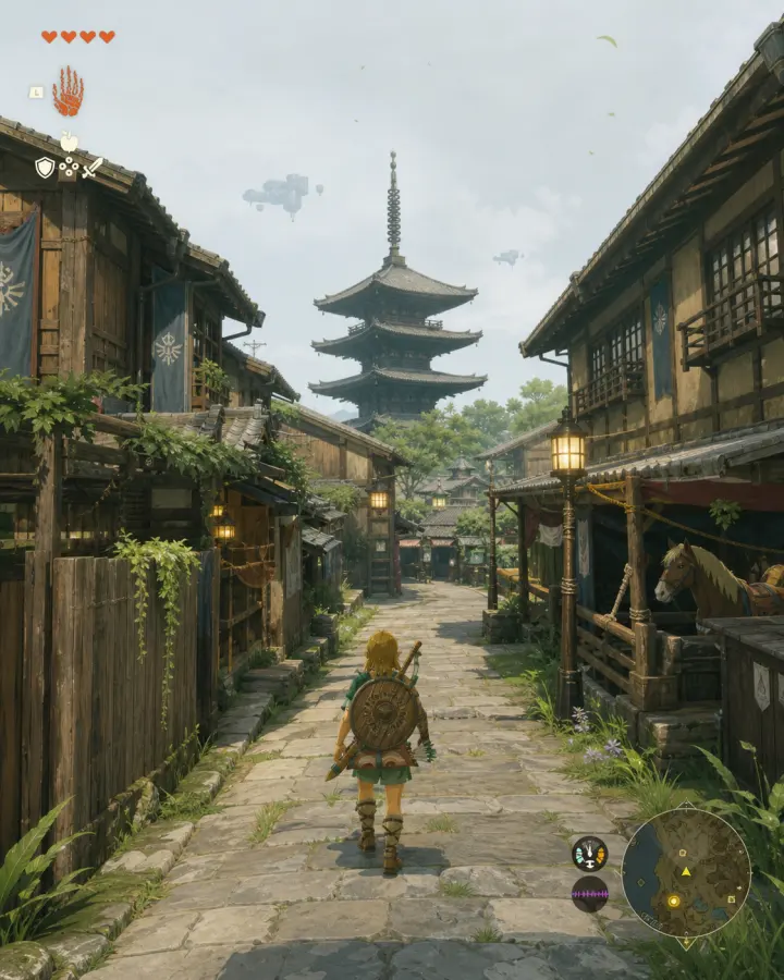 Zelda: Tears of the Kingdom 风格的京都 · 古街五重塔
