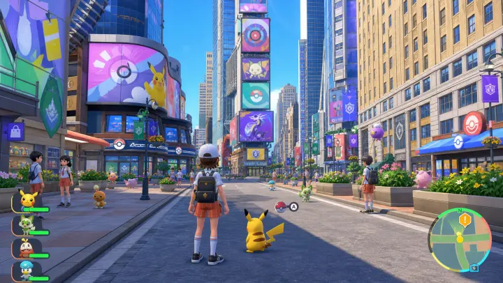 Pokémon Scarlet / Violet 风格的纽约 · 时代广场